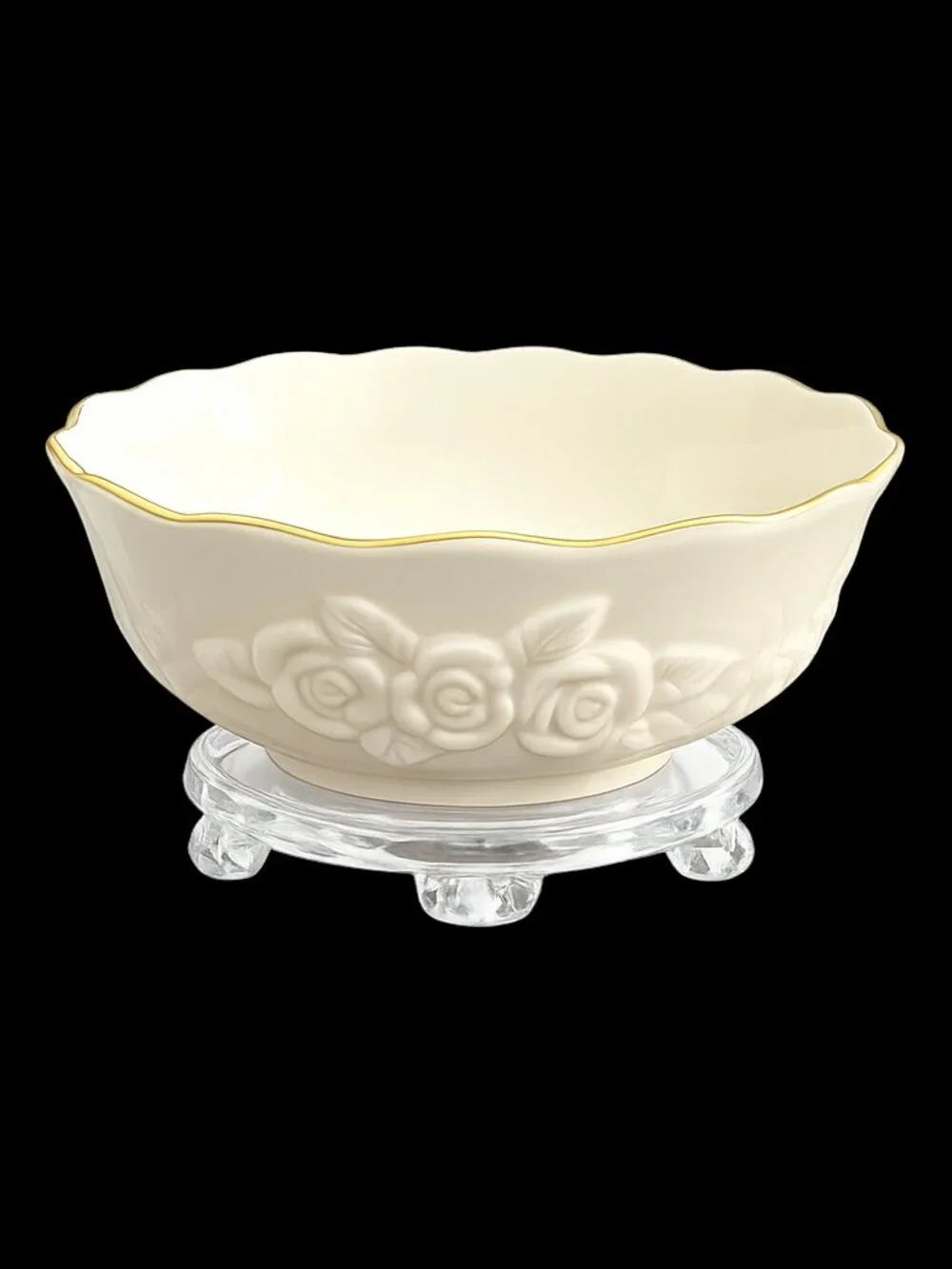 Lenox Rose Blossom Ivory Candy Dish w/ Gold Trim – 1980s Vintage